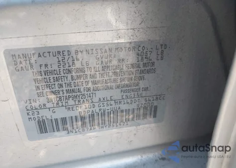 2017 Nissan Sentra Sr Turbo from USA, damaged, VIN 3N1CB7AP9HY251471